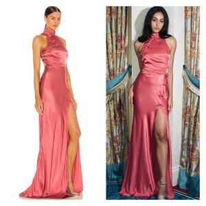 Elegant Pink Satin Maxi Dress